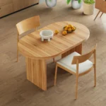 Modern extendable wooden dining table with removable leaves in mid-century style