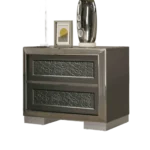 Goldoma contemporary 2-drawer wood nightstand with gold caps in bedroom setting