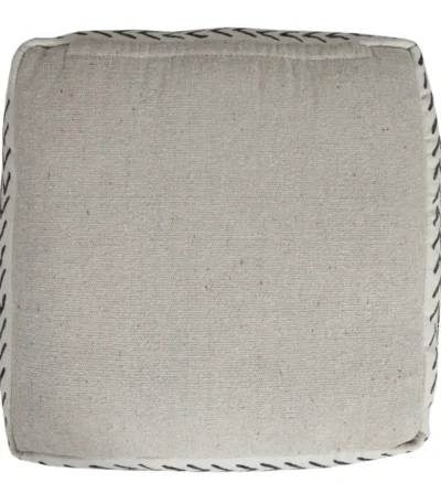Goldoma 18-inch white cotton striped storage ottoman pouf in a living room setting