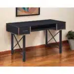 HMS 47" Minimalist Black Computer Desk with Two Drawers and Shelf Wooden PC & Gaming Office Desk Foldable Design