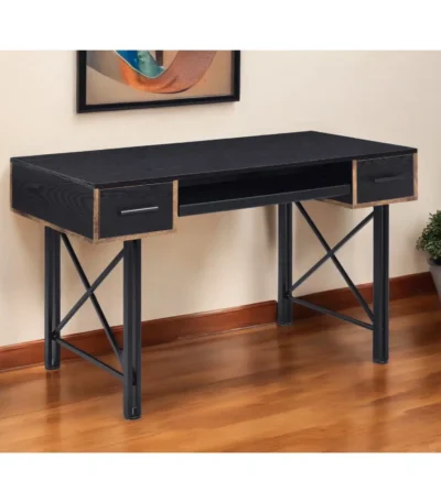 HMS 47" Minimalist Black Computer Desk with Two Drawers and Shelf Wooden PC & Gaming Office Desk Foldable Design