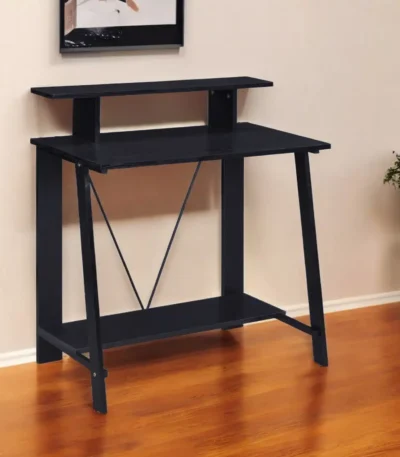 HMS 32" Minimalist Black Writing Desk Adjustable Computer Table Wooden Material Foldable Drawer Features for Home Office Use