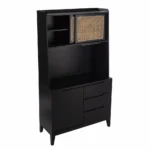 HMS Traditional Rustic Black and Light Bamboo Tall Buffet Cabinet Antique Console Table for Living Room Home Furniture - Image 4