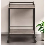 HMS Gray and Black Steel Rolling Bar Cabinet Elegant and Durable Bar Cart
