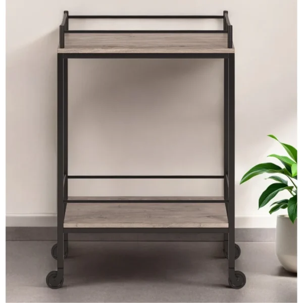 HMS Gray and Black Steel Rolling Bar Cabinet Elegant and Durable Bar Cart