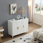 Modern Ivory FCJ Sideboard Buffet Cabinet for Home 3-Door Removable Shelves for Living & Dining Room Wood Material - Image 2