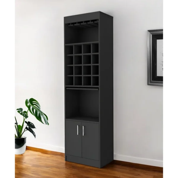 HMS 24" Black Stainless Steel Bar Cabinet Eighteen Glass Shelves Classical Display Cabinet for Home Furniture Living Room