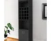 Small bar cabinet for home with black stainless steel frame and 18 glass shelves in a living room