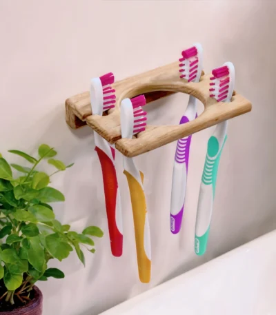 HMS Traditional Solid Teak Toilet Brush Holder and Toothbrush Holder Wall Mount Design