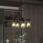 US Stock Free Shipping 21.7in Matte Black Clear Glass 6-Light Modern Farmhouse Chandelier Hanging Pendant Light – close-up