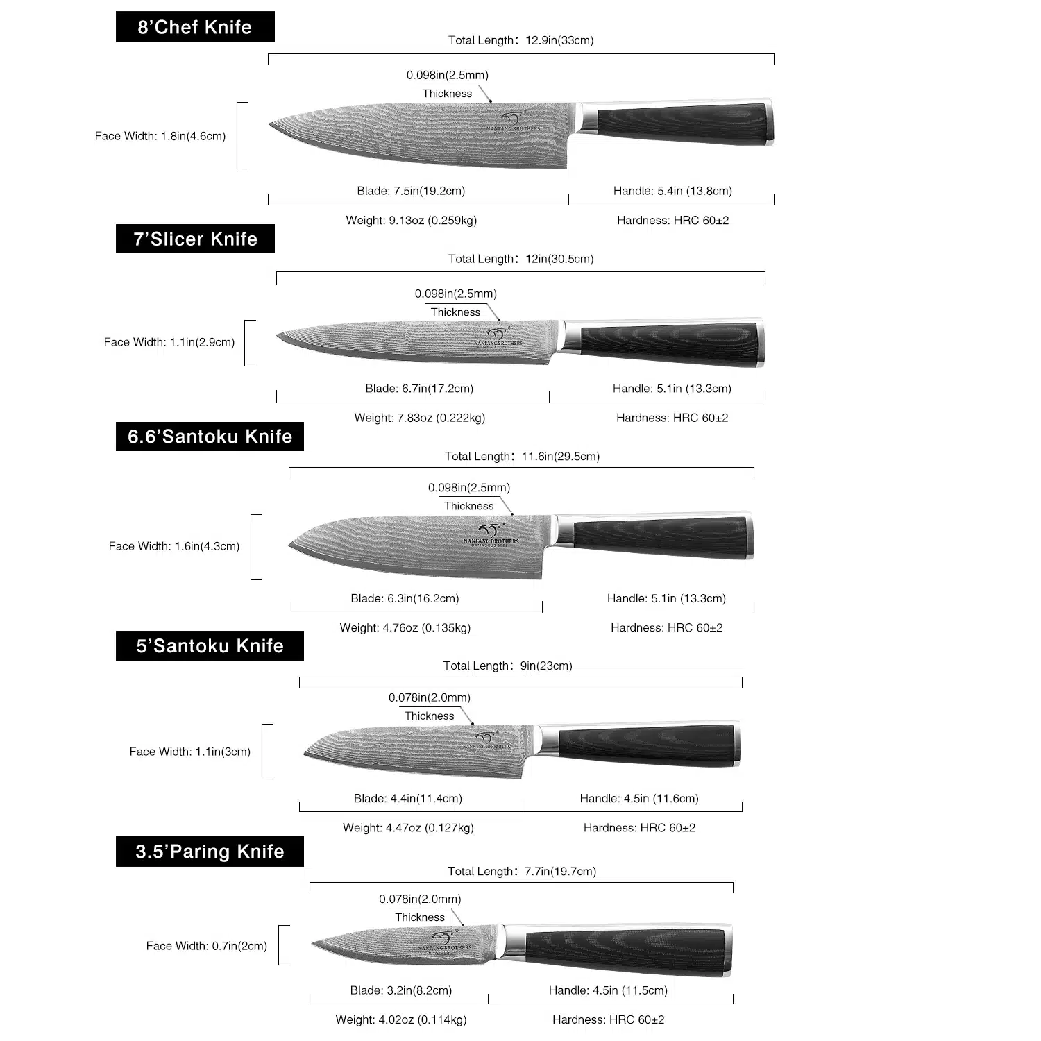 Most Popular VG10 Damascus Steel 5 Pieces Chief Kitchen Knife Set with Micarta Handle