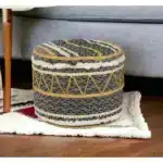 Goldoma 18" Black Cotton Striped Pouf Ottoman – Portable Cylinder Footrest & Extra Seat – styled in a modern Ottomans