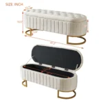 Goldoma velvet storage ottoman with button tufted design and sturdy metal legs in living room
