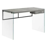 HMS 24" Gray and Clear Wooden Computer Desk Modern Design Extendable and Folding for Bedroom Home Office Living Room – side