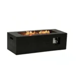 Propane fire pit with glass beads glowing at dusk