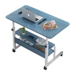 Student Study White Modern Computer Desk with Height Adjustment Top Wooden and Mobile Wheels Cheap Laptop Stand on Sale