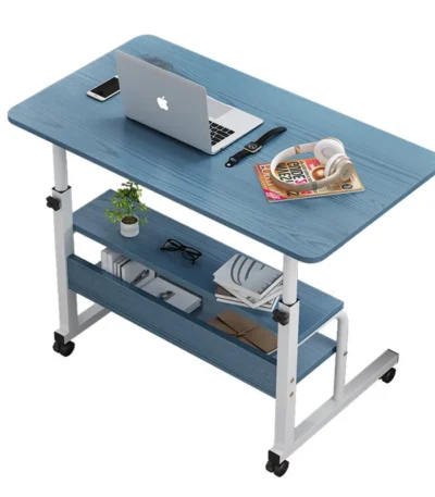 Student Study White Modern Computer Desk with Height Adjustment Top Wooden and Mobile Wheels Cheap Laptop Stand on Sale