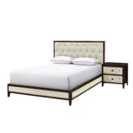 Cherry espresso 2-drawer tufted linen nightstand modern bedroom furniture
