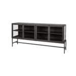 HMS 70 Modern Black Solid Wood Sideboard Four Glass Doors Dining Room Furniture for Living Room or Farmhouse - Image 3
