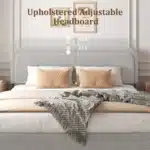 Goldoma French Modern Luxury Upholstered Bed Frame – King Size with Solid Oak Wood Frame – styled in a modern Living setting