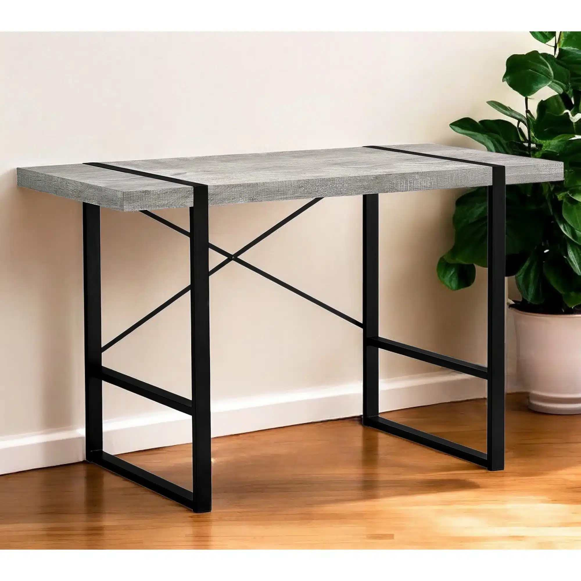 HMS 24" Gray and Black Solid Wood Computer Desk Assembled Computer Table HMS 24" Gray and Black Solid Wood Computer Desk Assembled Computer Table