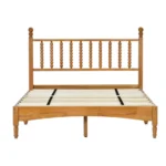 Goldoma solid wood bed frame with spindle headboard in king size, modern coastal oak finish