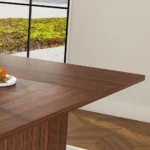 78-inch modern farmhouse dining table with storage base in natural wood veneer, rectangular shape, seats six
