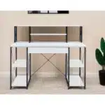 HMS 47" Simple Design White Black Computer Desk Ergonomic Adjustable Gaming Desk with Extendable Features Made of Wood Metal