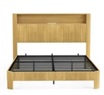 Goldoma Queen Size Adjustable Bed Frame with Storage Headboard, Built-in Charging Station, Wavy Curved Lines, Modern
