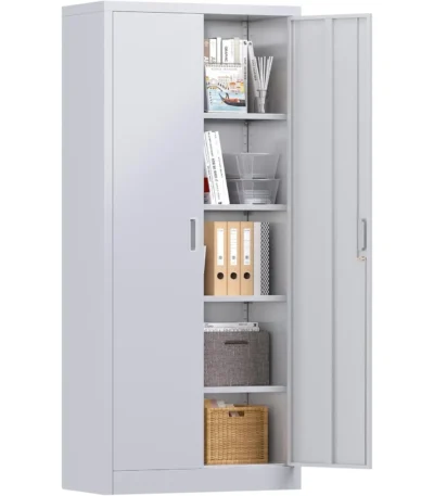Steel Lockable File Cabinet with 2 Doors 4 Adjustable Gray FCJ Garage Storage Metal Lock OfficeHome Use Assembly Required