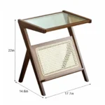 Boho rattan nightstand with glass top and bamboo accents, featuring a woven storage shelf, ideal for bedside or small spaces.