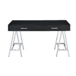 HMS 54" Black and Silver Simple Modern Design Writing Desk with Two Wooden Drawers for Home Office or Computer Table – side