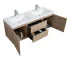 Goldoma 1500mm bathroom vanity with white countertop and Andean oak texture, front view against a tiled wall.
