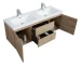 Goldoma 1500mm bathroom vanity with white countertop and Andean oak texture, front view against a tiled wall.