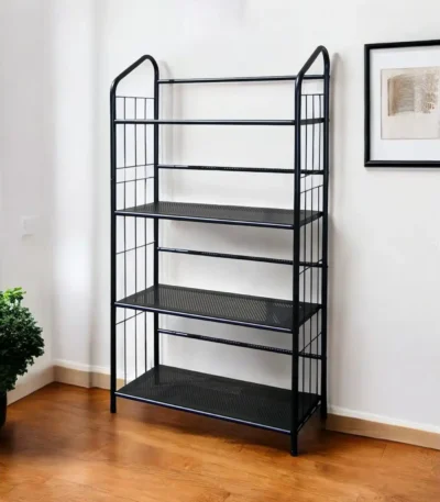 HMS 49" Black Metal Four Tier Bookcase Elegant & Durable Bookshelf for Home Office Use