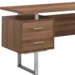 HMS 24" Modern Computer Desk with Three Drawers Black Silver Foldable Aluminum-Finished for Hotels Wooden Metal Glass