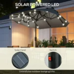Gray cantilever offset patio umbrella providing shade over outdoor dining set