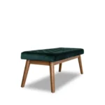 Goldoma Delilah Modern Green Velvet Bench - plush green velvet upholstery on a solid wood frame with natural finish, ideal for entryway or living room seating