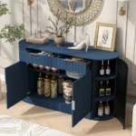 Modern Eco-Friendly Durable Storage Cabinet-2 Doors & 2 Drawers Stripe MDF Sideboard with Handles Curved Side Door - Image 8
