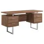 HMS 24" Modern Computer Desk with Three Drawers Black Silver Foldable Aluminum-Finished for Hotels Wooden Metal Glass