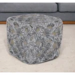 Goldoma 18-inch geometric pouf ottoman in natural and gray wool-cotton blend, perfect as a footrest or extra seat