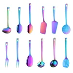 1PC Rainbow Stainless Steel Nonstick Kitchen Utensils Cooking Tool Long Serving Sets Scoop Spoon Fork Turner Ladle Cake