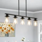 37" Modern Industrial 5-Light Chandelier with Clear Glass Shades,Matte Black Metal Frame Hanging Ceiling Light Fixture(No