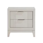 Antique white nightstand with 2 drawers and reeded fronts, modern wood bedside cabinet for bedroom storage