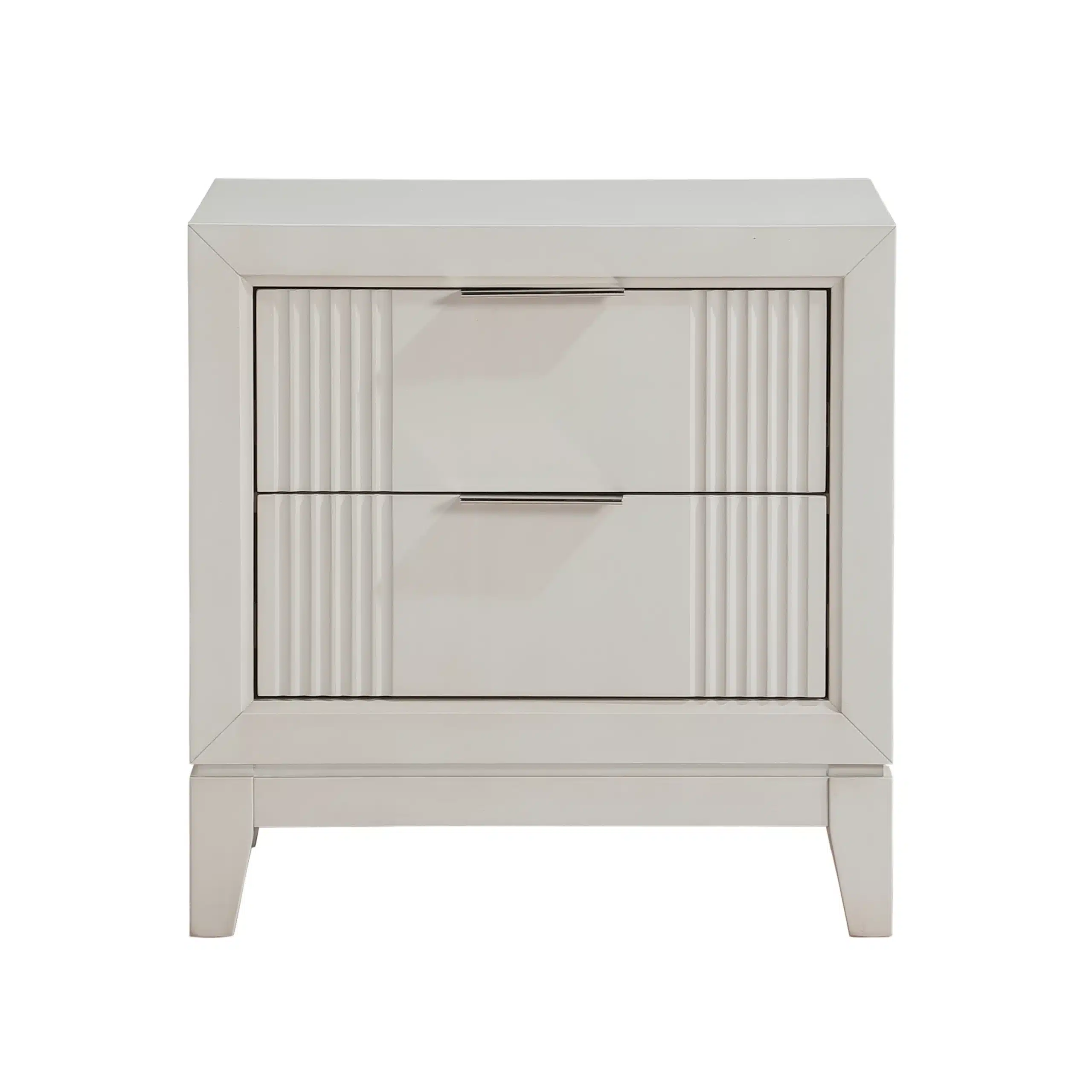 Antique White Nightstand with 2 Drawers – Modern Bedside Cabinet with Reeded Fronts Antique White Nightstand with 2 Drawers – Modern Bedside Cabinet with Reeded Fronts