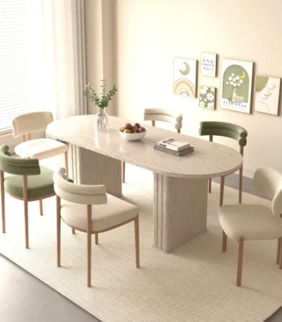Modern extendable oval dining table for 8 people with MDF strip base - Goldoma