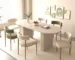 Modern extendable oval dining table for 8 people with MDF strip base in a bright dining room