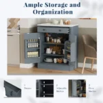 Modern 2-Door Wood Kitchen Pantry with 2 Adjustable Shelves Coffee Bar Cabinet Drawer Food Storage Dining Sideboard - Image 4