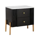 Modern wooden bedside table with two drawers in a bedroom setting - Goldoma nightstand