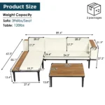 Luxury modern outdoor sofa set with acacia wood frame and removable waterproof cushions on a patio